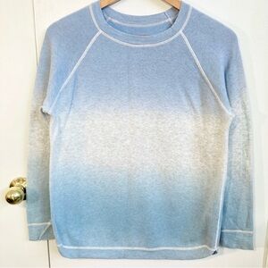 Kinross Cashmere/Cotton Blend Ombre Knit Raglan Sweater Blue/Gray/Turquoise